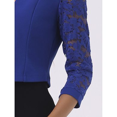 Cardigan Dress for Women's Lace Panel Open Front Long Sleeve Work Office Crop Bolero Shrug