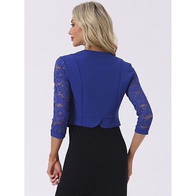 Cardigan Dress for Women's Lace Panel Open Front Long Sleeve Work Office Crop Bolero Shrug
