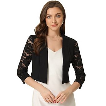 Cardigan Dress For Women's Lace Panel Open Front Long Sleeve Work Office Crop Bolero Shrug