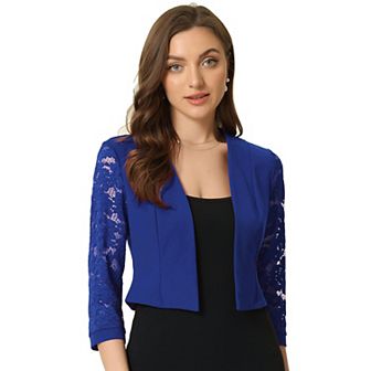 Cardigan Dress for Women's Lace Panel Open Front Long Sleeve Work Office Crop Bolero Shrug