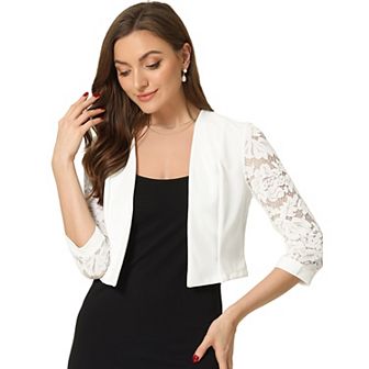 Cardigan Dress for Women's Lace Panel Open Front Long Sleeve Work Office Crop Bolero Shrug