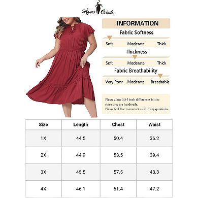 Plus Size Dress For Women Self Tie Flutter Short Cap Sleeve Ruffle Midi Dresses