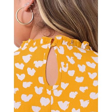 Plus Size Tops for Women Polka Dots Printed Ruffle Hem Short Sleeve Mock Neck Blouses Top