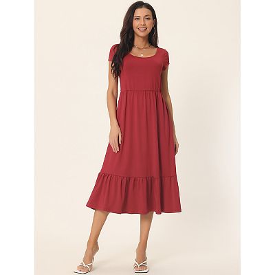 knee length dresses for ladies Avec Les Filles Women's Velvet Tiered Square Neck Midi Dress - Black