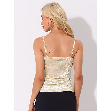 Women's Velvet Sleeveless Ruched Front Party Clubwear Tank Top