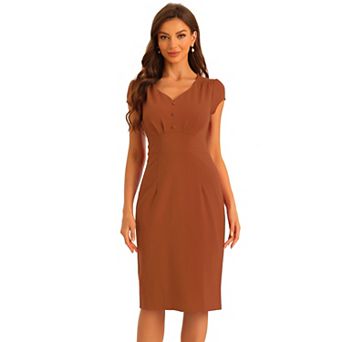 Vintage Sheath Dress For Women's V Neck Cap Sleeves Split Pencil Dresses