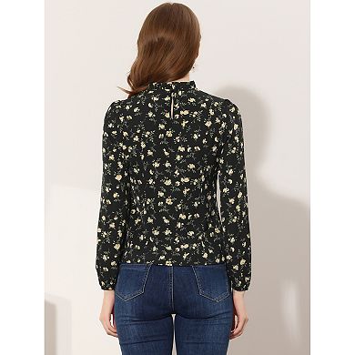 Women's Long Sleeve Ruffle Collar Casual Floal Top