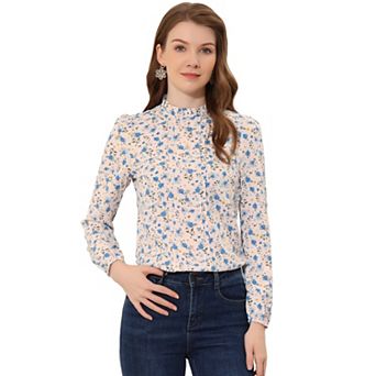Women's Long Sleeve Ruffle Collar Casual Floal Top