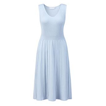 Women's Midi Dress V Neck Sleeveless Knitted Pleated Dress