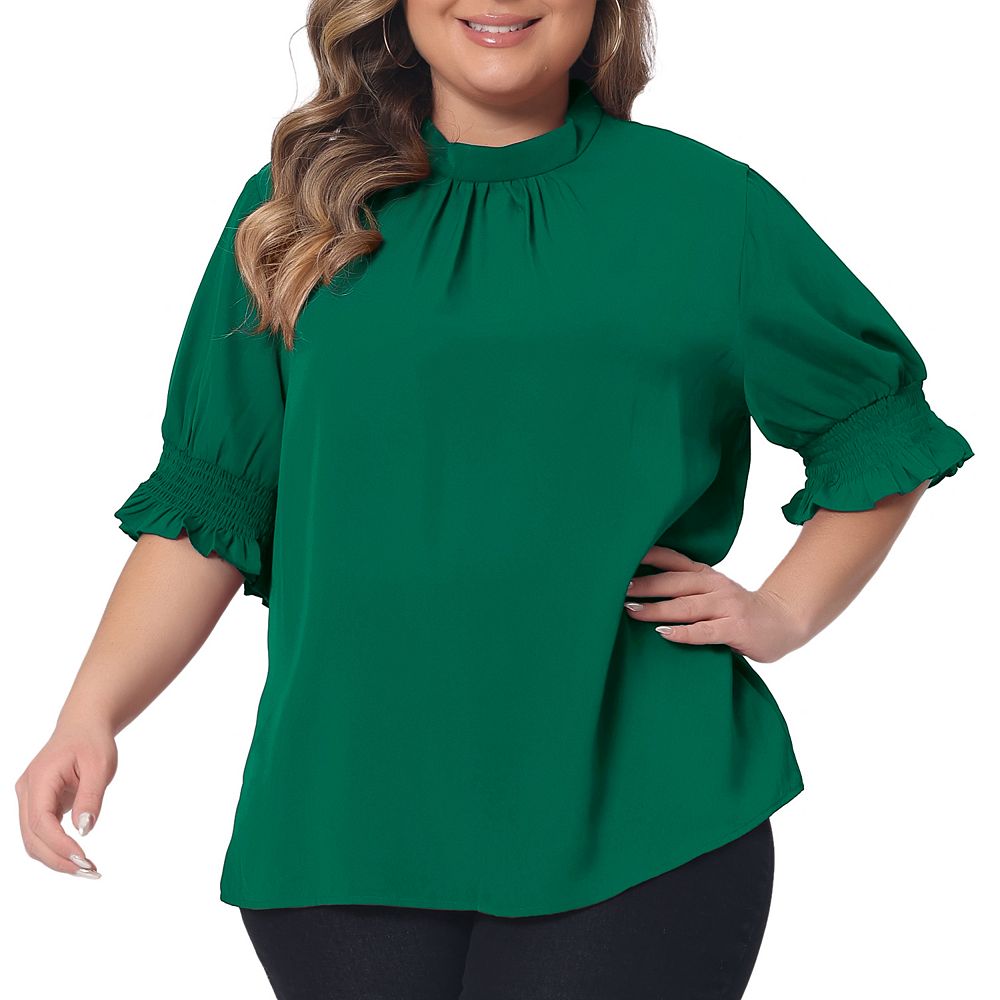 Plus Size Blouse For Women Work Office Pleated Solid Short Sleeve