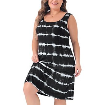 Plus Size Tie Dye Sleeveless Summer Dresses for Women Casual Loose Beach T-shirt Dress