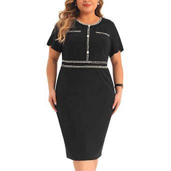 Women's Plus Size Vintage Sheath Short Sleeve Bodycon Business Pencil Dress