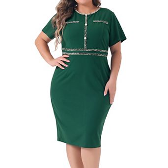 Women's Plus Size Vintage Sheath Short Sleeve Bodycon Business Pencil Dress