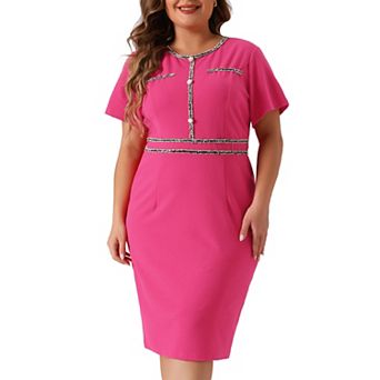 Women's Plus Size Vintage Sheath Short Sleeve Bodycon Business Pencil Dress