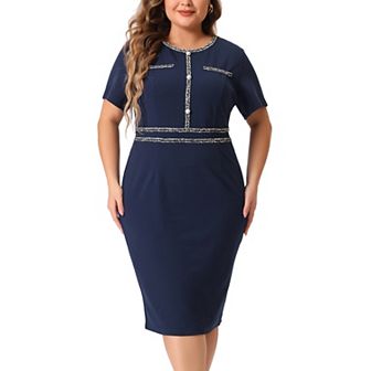 Women's Plus Size Vintage Sheath Short Sleeve Bodycon Business Pencil Dress