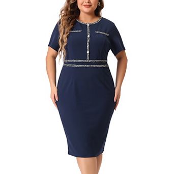 Women's Plus Size Vintage Sheath Short Sleeve Bodycon Business Pencil Dress