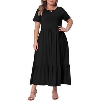 Plus Size Dresses For Women Short Sleeve Crew Neck Basic Swing Flowy Summer Maxi T-shirt Dress