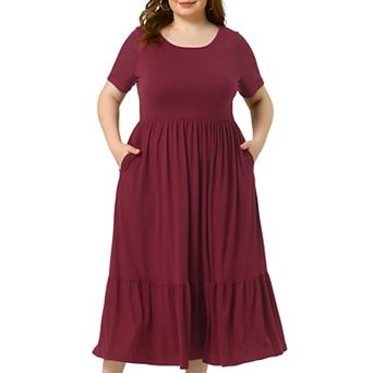 Plus Size Dresses for Women Short Sleeve Crew Neck Basic Swing Flowy Summer Maxi T-Shirt Dress