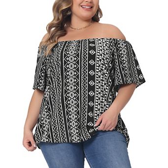 Plus Size Summer Tops for Women Boho Casual Blouses Off Shoulder Shirt Top Short Sleeve T-Shirts