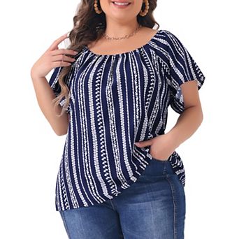 Plus Size Summer Tops for Women Boho Casual Blouses Off Shoulder Shirt Top Short Sleeve T-Shirts