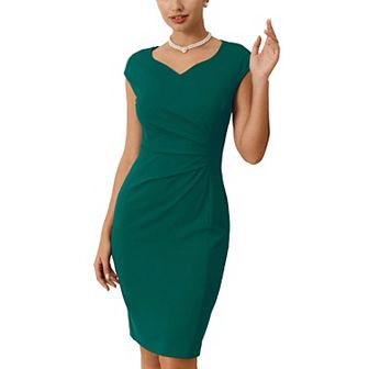 Women's 50s Sheath Dress Sweetheart Neck Pleated Side Pencil Dresses