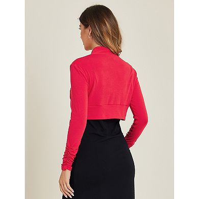 Women's Elegant Bolero Shrug Ruched Long Sleeve Open Front Cropped Cardigan