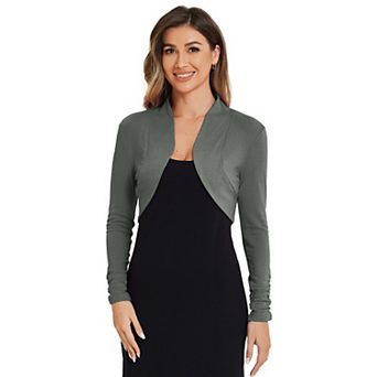 Women's Elegant Bolero Shrug Ruched Long Sleeve Open Front Cropped Cardigan