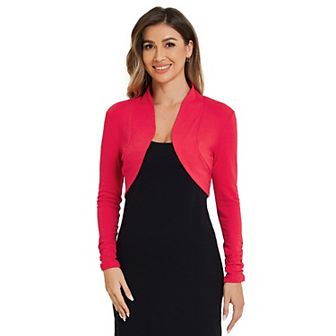 Women's Elegant Bolero Shrug Ruched Long Sleeve Open Front Cropped Cardigan