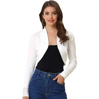 Women's Elegant Bolero Shrug Ruched Long Sleeve Open Front Cropped Cardigan