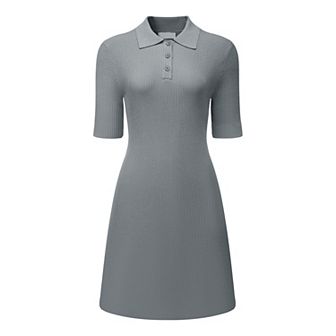 Women's Sweater Dress Lapel Collar Short Sleeve Casual Knit Polo Dresses