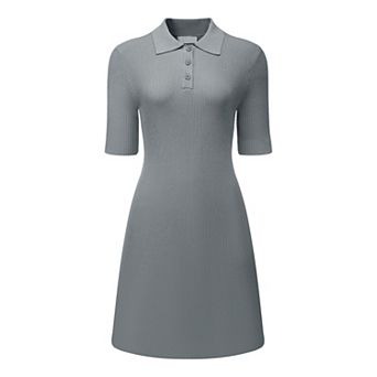 Women's Sweater Dress Lapel Collar Short Sleeve Casual Knit Polo Dresses