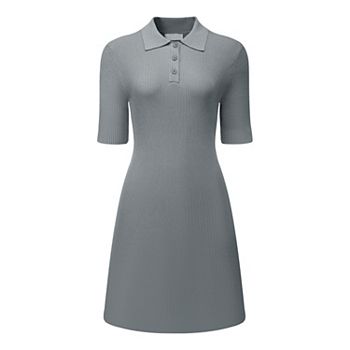 Women's Sweater Dress Lapel Collar Short Sleeve Casual Knit