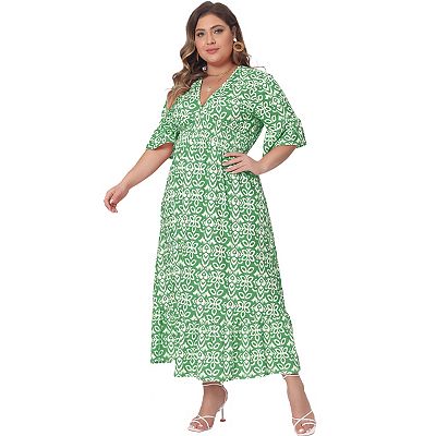 bell sleeve maxi dress plus size Plus Size Bell Sleeves Rose Floral Print Wrap Maxi Dress  Anna-Kaci