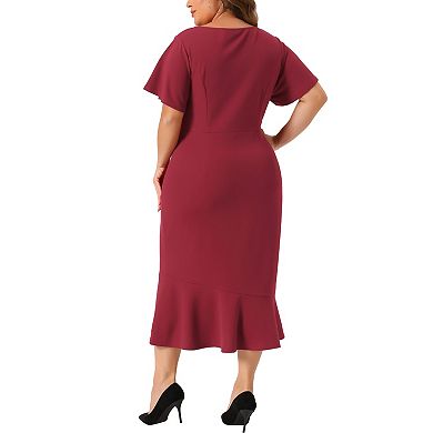 Women's Plus Size Wrap V Neck Ruffled Short Sleeve Cocktail Dresses Party Wrap Dress