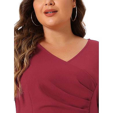 Women's Plus Size Wrap V Neck Ruffled Short Sleeve Cocktail Dresses Party Wrap Dress