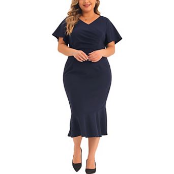 Women's Plus Size Wrap V Neck Ruffled Short Sleeve Cocktail Dresses Party Wrap Dress