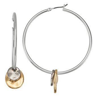 Nine West Tri-Tone Wavy Disc Hoop Earrings
