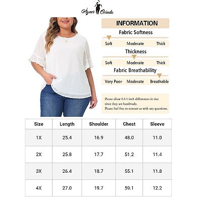 Women's Plus Size Round Neck Ruffle Sleeve Swiss Dots Blouse Tee Shirt Tops