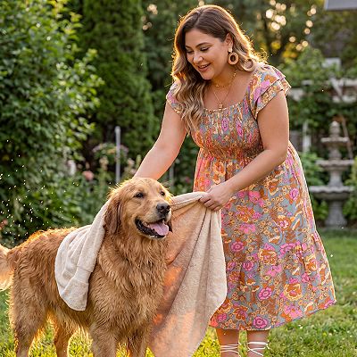 plus size midi summer dress Chic Plus Size Solid Color Puff Sleeve Midi Dress for Effortless Summe   Canary Houze