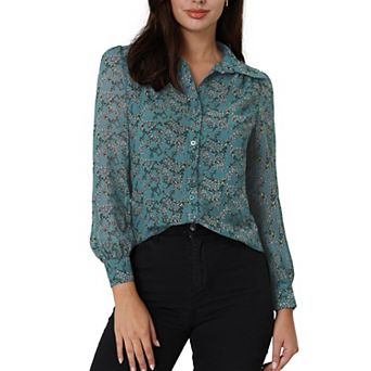 Women's Floral Shirt Long Sleeve Button Down Blouse