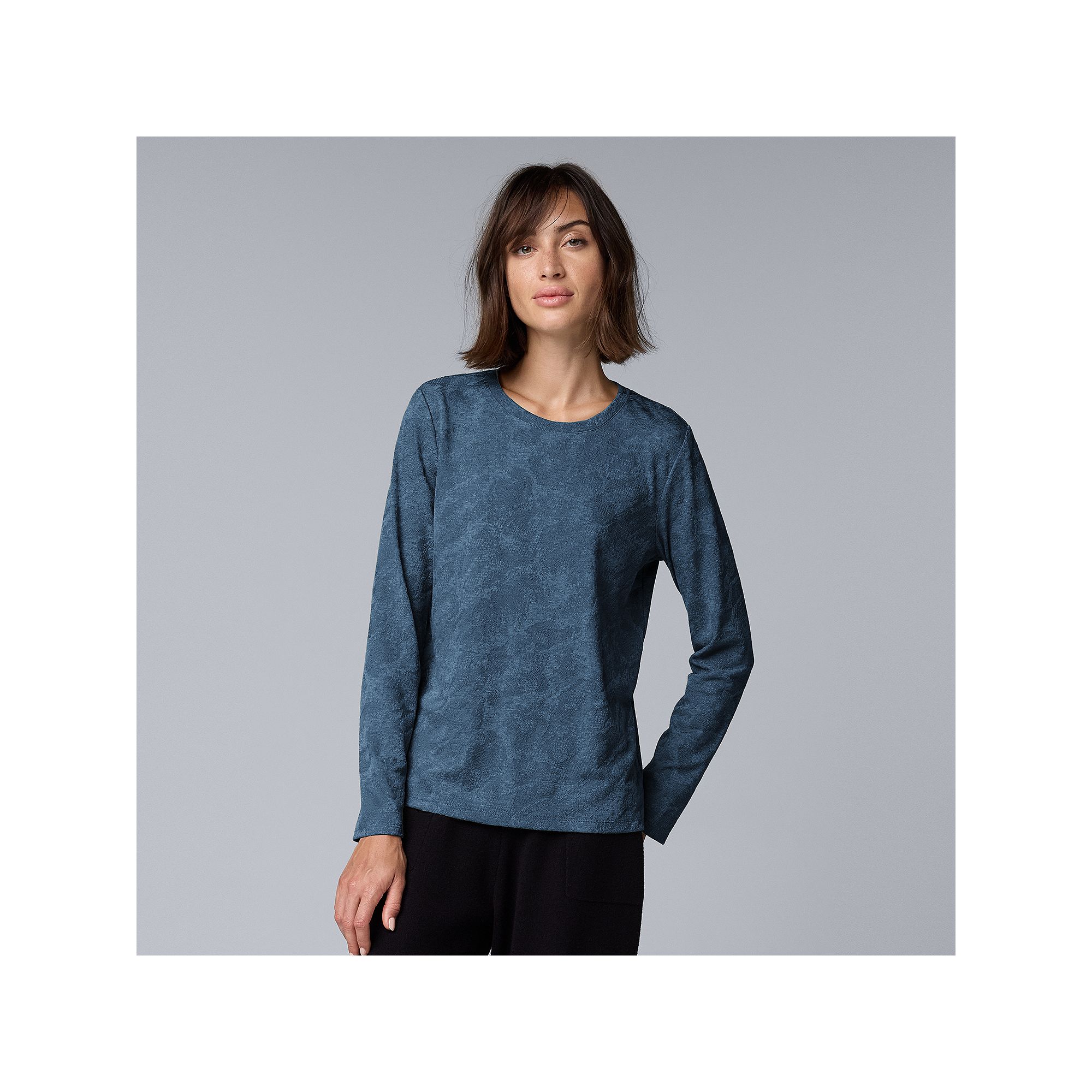 Womens Simply Vera Vera Wang Long Sleeve Crew Neck Tee, Size: XS, Medium C