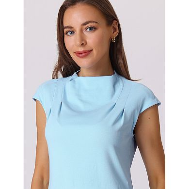 Women's Mock Neck Blouse Basic Cap Sleeve Knitted Tops