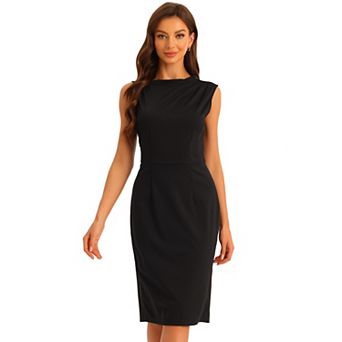 Business Casual Dress For Women's Stand Collar Sleeveless Knee Length Sheath Dress