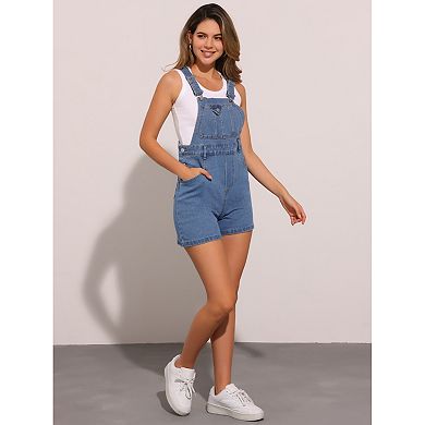 Vintage Denim Shorts Overalls for Women Summer Adjustable Strap Bib Jeans Shortalls