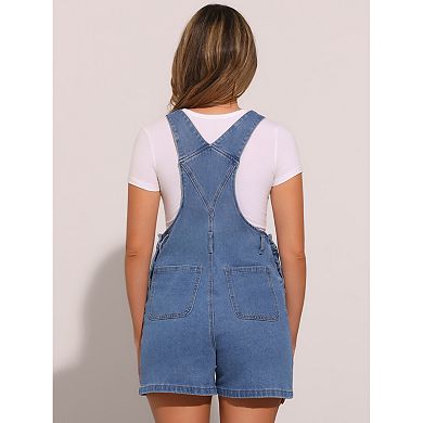 Vintage Denim Shorts Overalls for Women Summer Adjustable Strap Bib Jeans Shortalls