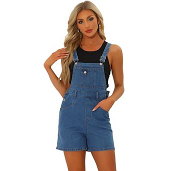 Vintage Denim Shorts Overalls for Women Summer Adjustable Strap Bib Jeans Shortalls