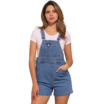 Vintage Denim Shorts Overalls for Women Summer Adjustable Strap Bib Jeans Shortalls