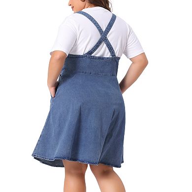 Plus Size Denim Overall Dress For Women Adjustable Straps A-line Jean Dresses With Pockets