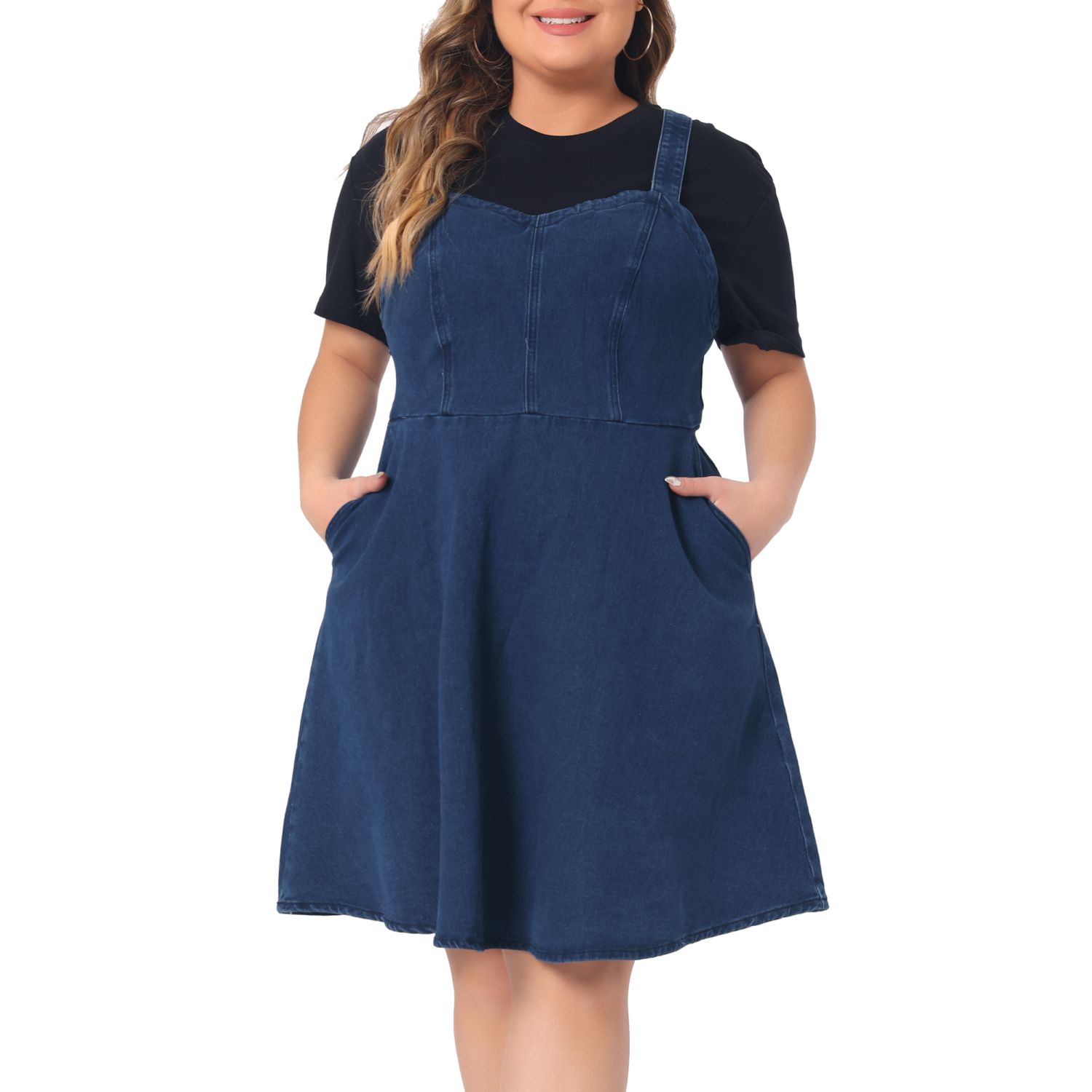 Plus Size Denim Overall Dress For Women Adjustable Straps A-line Jean  Dresses With Pockets