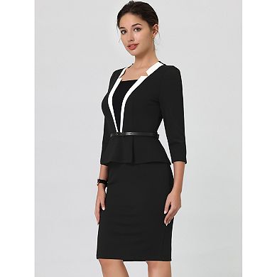 Women's Sheath Dress Notch Collar Work Peplum Pencil Dresses